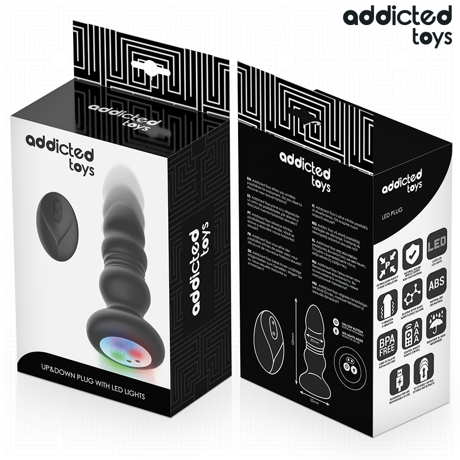 ADDICTED TOYS - THRUSTING VIBRATING ANAL PLUG, LED LIGHT REMOTE CONTROL - Kanerotika SL